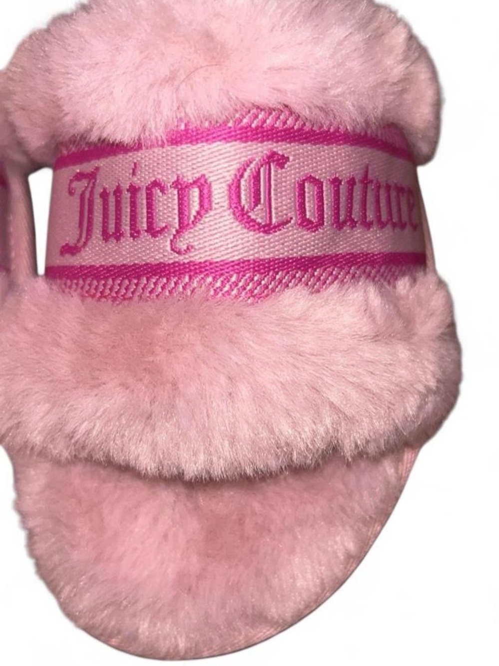 Juicy Couture Pink Faux Fur Slides Slippers NWT Y2K Cozy Size S - Picture 6 of 8